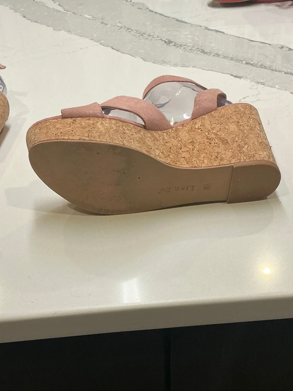 Lien Do Suede Ankle-Strap Cork Wedge Sandals in Dusty Rose Gently Worn Sz8.5